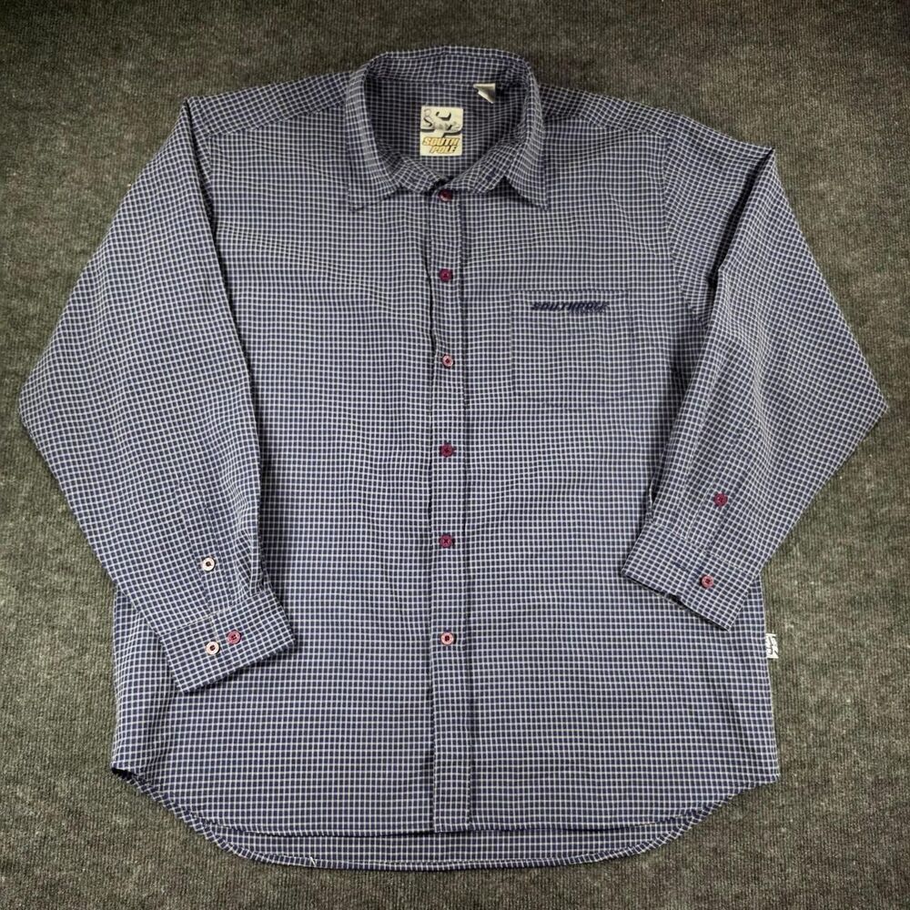 South Pole Button Front Shirt Mens XXL Blue Check Y2K Streetwear Long Sleeve